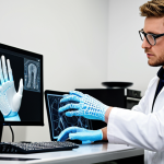 **Prompt:** A sleek, modern bionic hand prosthetic being 3D printed in a high-tech workshop. Focus on the intricate details and advanced materials, emphasizing personalization and adaptability. Include a technician in a lab coat overseeing the process.