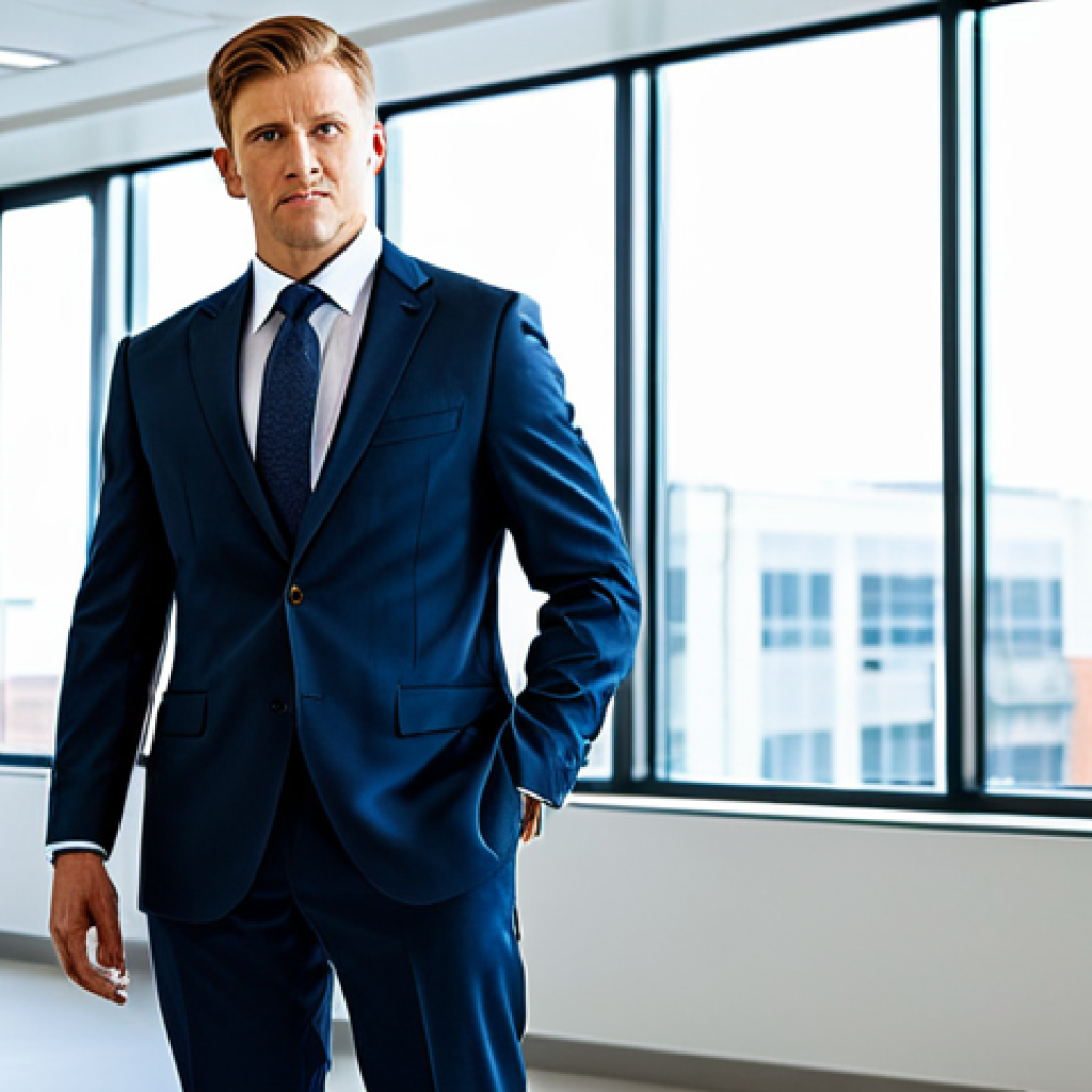 A professional individual wearing a sophisticated bionic arm, fully clothed in a modest, modern business suit, stands confidently in a brightly lit, contemporary medical technology center. Subtle high-tech equipment is visible in the background, hinting at innovation. The individual's bionic arm is seamlessly integrated and appears highly functional. The image features perfect anatomy, correct proportions, and a natural, poised stance. This is a professional photograph, high quality, safe for work, appropriate content, family-friendly, with well-formed hands and proper finger count, showcasing natural body proportions and professional dress.