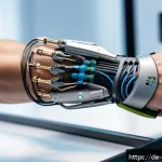 Home 19 바이오닉 보철 선택 시 고려해야 할 요소 - A close-up view of a modern bionic prosthetic arm attached to a male forearm, showcasing advanced se...