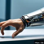 Home 18 바이오닉 보철의 새로운 응용 가능성 - A futuristic bionic prosthetic arm equipped with advanced neural interface technology, showing intri...